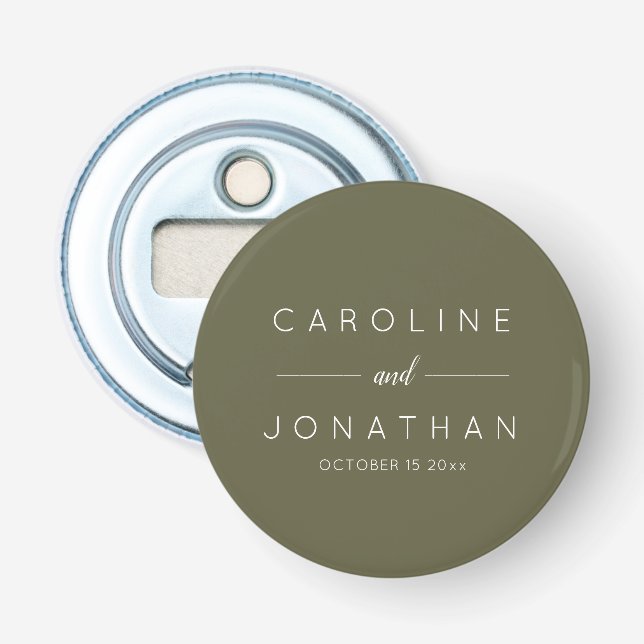 Décapsuleur Modern Minimalist Custom Wedding Names Olive Moss (Devant)