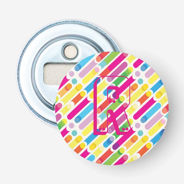 Décapsuleur Monogramme Arc-en-ciel lignes diagonales Motif Pop (Devant)
