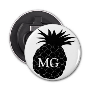 Décapsuleur Monogramme classique d'ananas noir et blanc