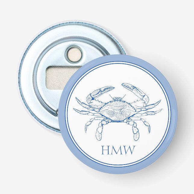 Décapsuleur Monogramme de crabe bleu et blanc côtier (Devant)