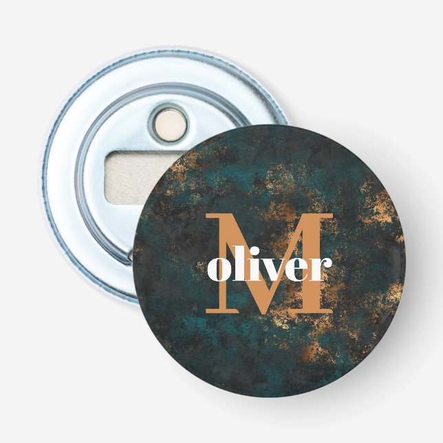Décapsuleur Monogramme d'or masculin et Turquoise de marine (Devant)