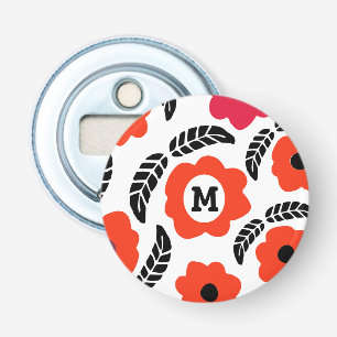Décapsuleur Monogramme floral orange et rouge moderne