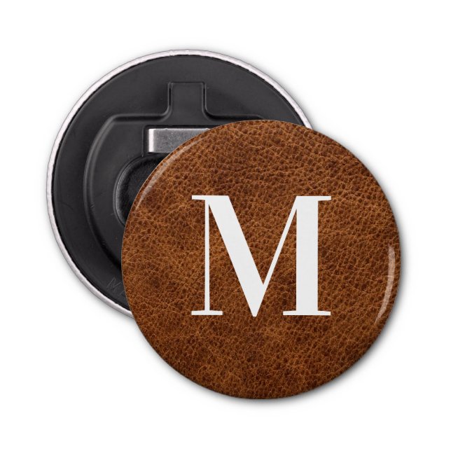 Décapsuleur Monogramme moderne en cuir Brown Faux (Devant)