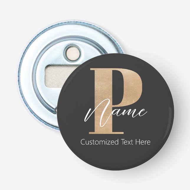 Décapsuleur Monogramme moderne Initiale P & Nom Personnalisé (Devant)