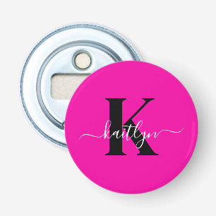 Décapsuleur Monogramme moderne rose noir écriture script