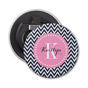 Décapsuleur Monogramme Navy et Pink Chevron