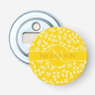 Décapsuleur Monogramme Nom Motif Feuille Marguerite Jaune Cla