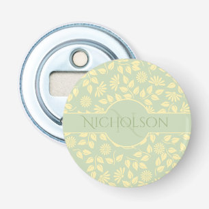 Décapsuleur Monogramme Nom Motif Feuille Marguerite Vert Past