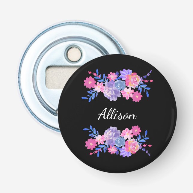 Décapsuleur Monogramme personnalisé Fleur noire (Devant)