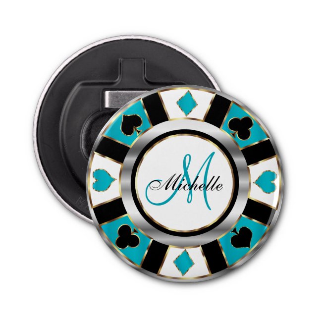 Décapsuleur Monogramme Turquoise Poker Chip Design (Devant)