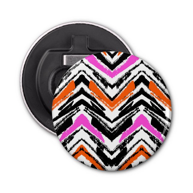 Décapsuleur Motif Chevron De Main Noire, Orange Et Rose (Devant)