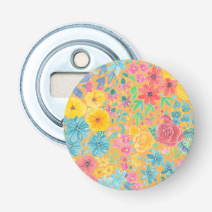 Décapsuleur Motif d'aquarelle florale en jaune