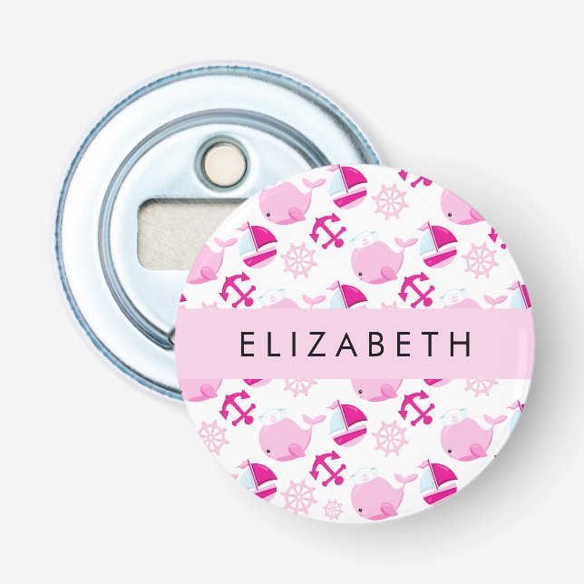 Décapsuleur Motif De Baleines, Baleines Roses, Votre Nom (Devant)