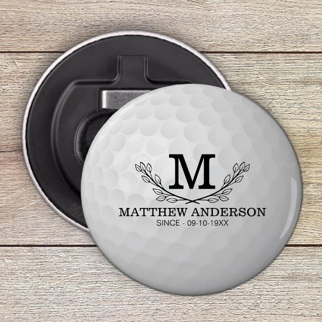 Décapsuleur Motif de balle de golf personnalisé Nom Monogramme (Créateur téléchargé)