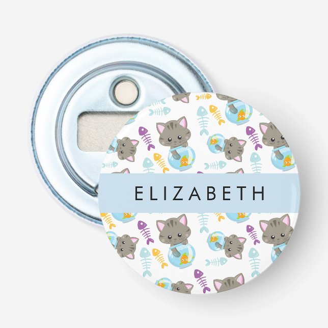 Décapsuleur Motif De Chats, Chats Mignons, Chatons, Votre Nom (Devant)