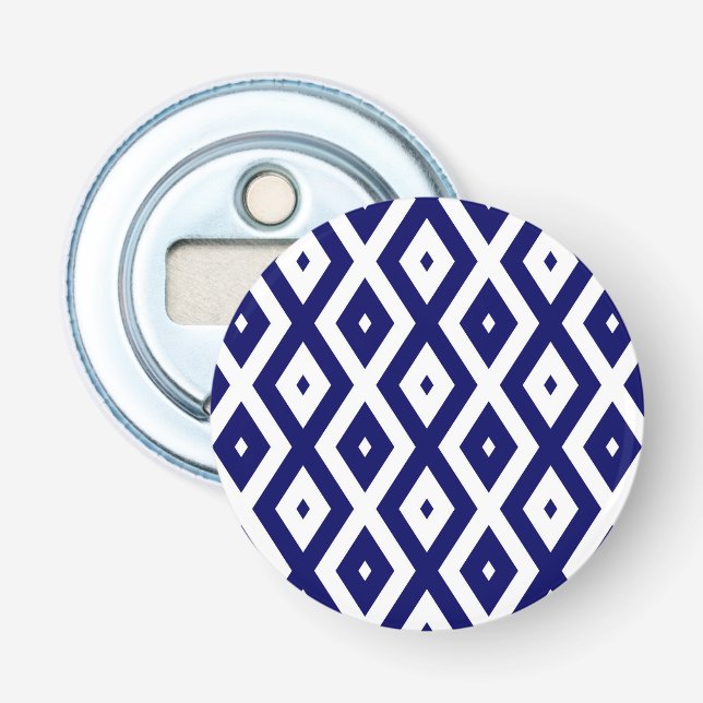 Décapsuleur Motif de diamants bleu et blanc de la marine (Devant)