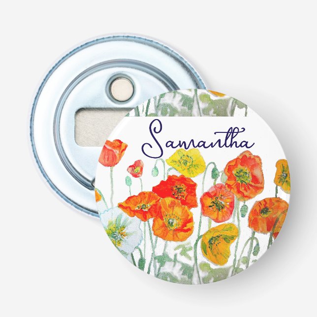 Décapsuleur Motif de fleur de pavot rouge orange Merci (Devant)