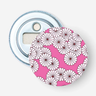 Décapsuleur Motif de fleurs Art déco - blanc sur rose