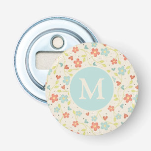 Décapsuleur Motif floral printanier pastel avec monogramme jol