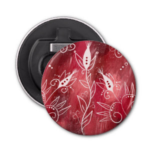 Décapsuleur Motif Floral Rouge Et Blanc