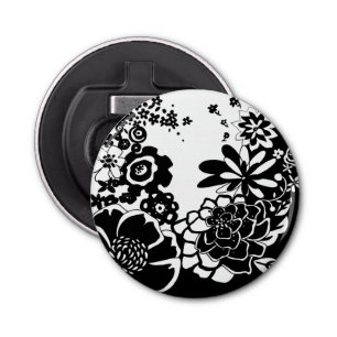 Décapsuleur Motif graphique de jardin floral noir et blanc