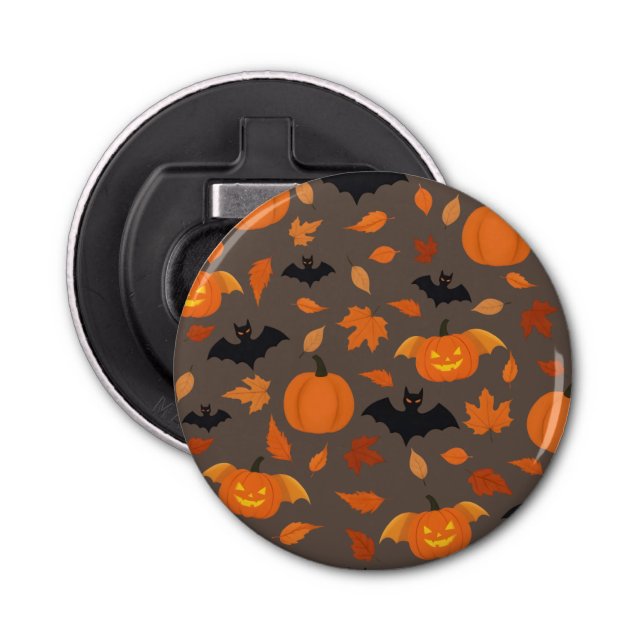 Décapsuleur Motif Helloween | citrouille, chauve-souris, feuil (Devant)