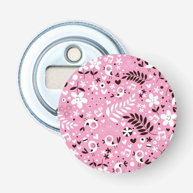 Décapsuleur motif mignon de rose d'oiseaux et de fleurs (Devant)