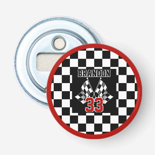 Décapsuleur Motif personnalisé de drapeau à damier noir et bla
