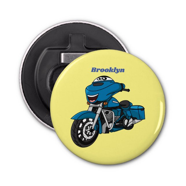 Décapsuleur Motocyclette dessin animé bleu heureux mignon (Devant)