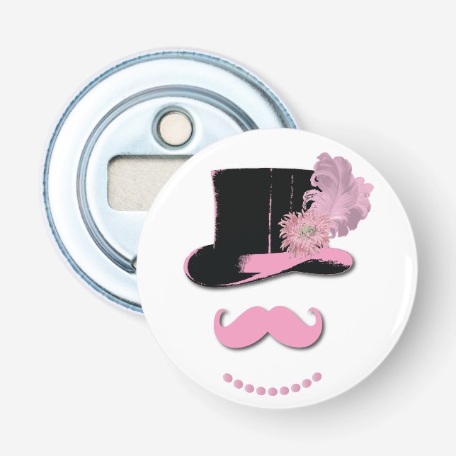 Décapsuleur Moustache rose, casquette supérieur et fleurs (Devant)