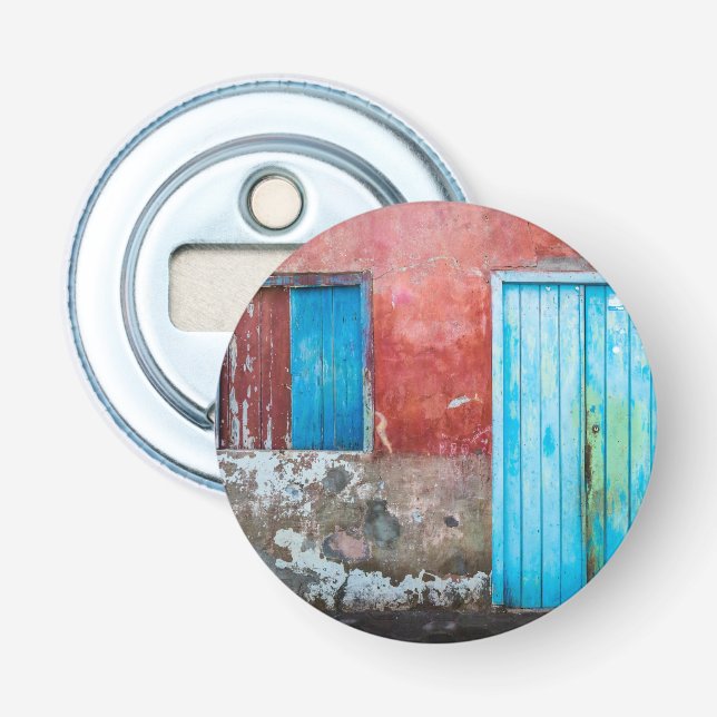 Décapsuleur Mur, porte et fenêtre rouge, bleu et gris (Devant)