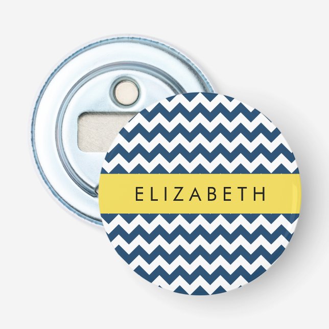 Décapsuleur Navy Blue Zigzag, Navy Blue Chevron, Votre nom (Devant)
