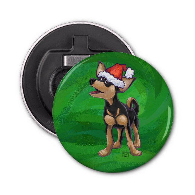 Décapsuleur Noël Chihuahua sur vert (Devant)