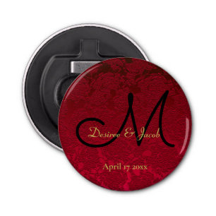 Décapsuleur Noël Rouge Or Noir Mariage d'hiver Monogramme