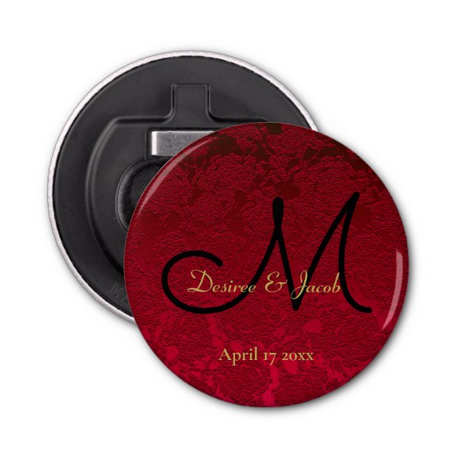 Décapsuleur Noël Rouge Or Noir Mariage d'hiver Monogramme (Devant)