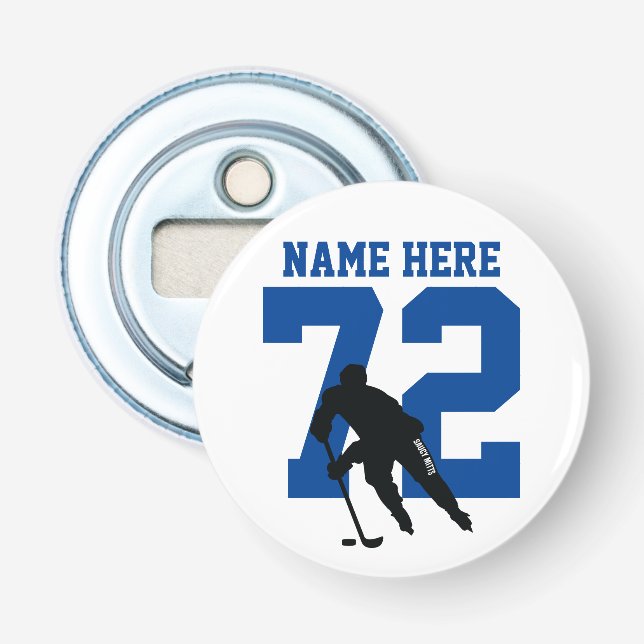 Décapsuleur Nom du joueur de hockey personnalisé Numéro bleu (Devant)