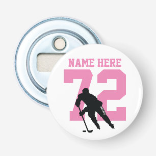 Décapsuleur Nom du joueur de hockey personnalisé Numéro rose