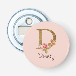 Décapsuleur Nom personnalisé Blush Roses Rose lettre D en or