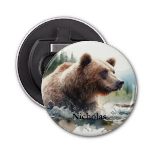 Décapsuleur Nom personnalisé Grizzly Ours Faune Nature Art