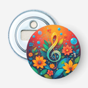 Décapsuleur Note Musicale Artistique Entourée De Fleurs Coloré