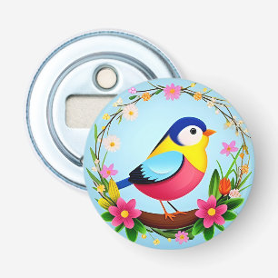 Décapsuleur Oiseau Coloré Entouré de Couronne de Fleurs