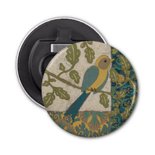 Décapsuleur Oiseau jaune et bleu Turquoise perché sur une bran