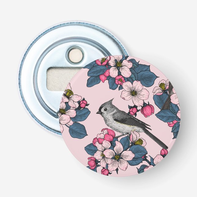 Décapsuleur Oiseaux et fleurs roses (Devant)