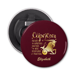 Décapsuleur Panneau zippé Capricorne personnalisé Gold Maroon 