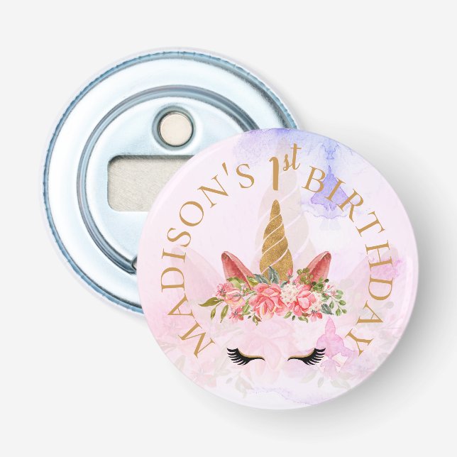 Décapsuleur Pastel Floral Unicorne fête d'anniversaire (Devant)
