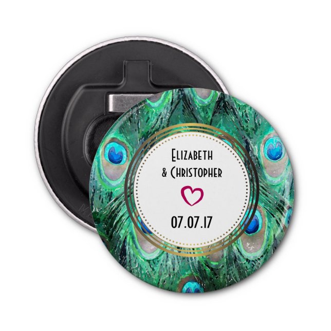 Décapsuleur Peacock Exotique Plumes Mariage Faveur (Devant)