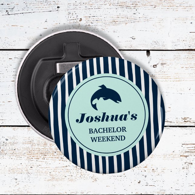 Décapsuleur Pêche Bachelor Party (Fishing Bachelor Party Navy Stripes Bottle Opener)