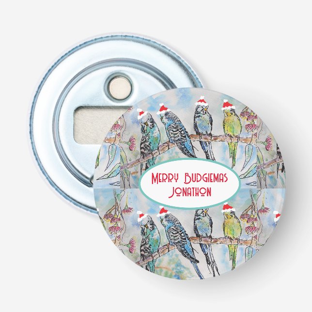 Décapsuleur Père Noël Budgie Noël aquarelle peinture oiseau (Devant)