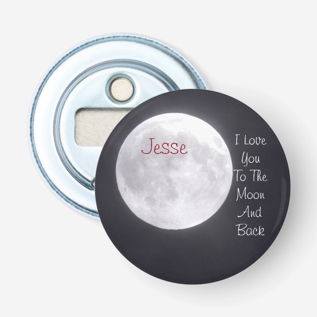 Décapsuleur Personnaliser Je t'aime sur la Lune et le dos (Devant)