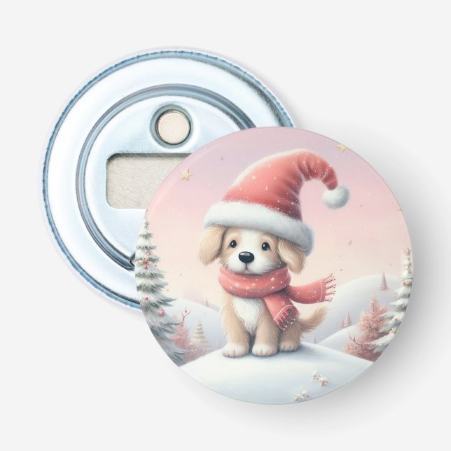 Décapsuleur Petit chiot de Noël en chapeau santa (Devant)
